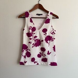 Boston Proper Floral Tank Top Pink Cream V Neck Stretch Sleeveless
